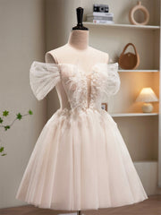 Evening Dress For Wedding, Champagne Tulle Sequins Short Prom Dress, Cute A-Line Homecoming Dress