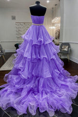 Bridesmaid Dresses On Sale, Purple Strapless Organza Long Prom Dress, Princess Quinceanera Dresses