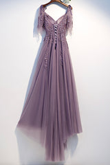 Bridesmaid Dresses Color Palettes, Purple Tulle Lace Long Prom Dresses, A-Line Evening Party Dresses