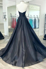 Blue Bridesmaid Dress, Black Satin Long A-Line Prom Dress, Black Evening Party Dress