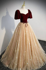 Formal Dress Wear For Ladies, Cute Velvet Tulle Long Prom Dress, A-Line Evening Dress