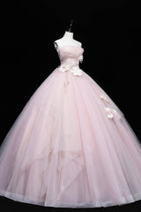 Party Dresses 2033, Lovely Pink Tull Applique Ball Gown Formal Dress, Pink Sweet 16 Dress