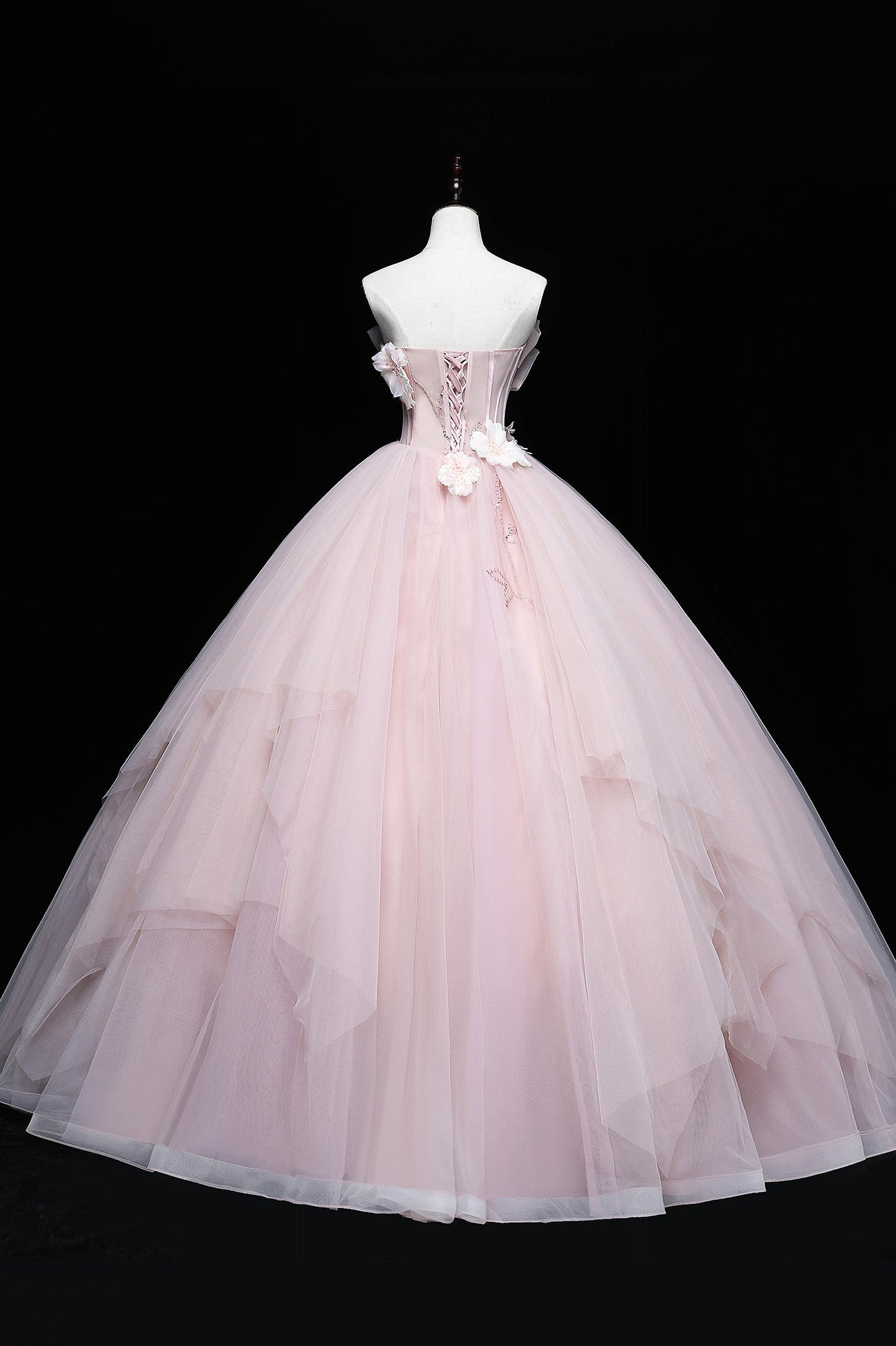 Party Dress Quick, Lovely Pink Tull Applique Ball Gown Formal Dress, Pink Sweet 16 Dress