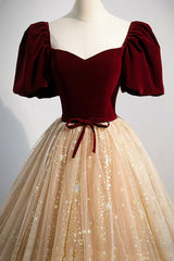 Formal Dress With Sleeves, Cute Velvet Tulle Long Prom Dress, A-Line Evening Dress