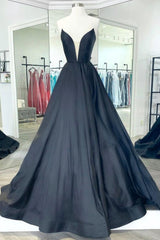 Bachelorette Party, Black Satin Long A-Line Prom Dress, Black Evening Party Dress
