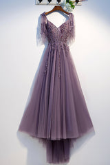 Bridesmaid Dresses Color Palette, Purple Tulle Lace Long Prom Dresses, A-Line Evening Party Dresses