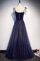 Prom Dress Uk, Blue Velvet Tulle Long Prom Dresses, Lovely A-Line Graduation Dresses