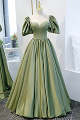 Silk Prom Dress, Green Satin A-Line Long Formal Dress, Green Junior Prom Dress