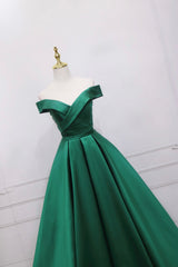 Tights Dress Outfit, Green Satin Long Prom Dress, Off the Shoulder Evening Party Dress