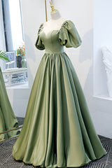 Night Club Outfit, Green Satin A-Line Long Formal Dress, Green Junior Prom Dress