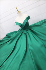 Prom 2036, Green Satin Long Prom Dress, Off the Shoulder Evening Party Dress