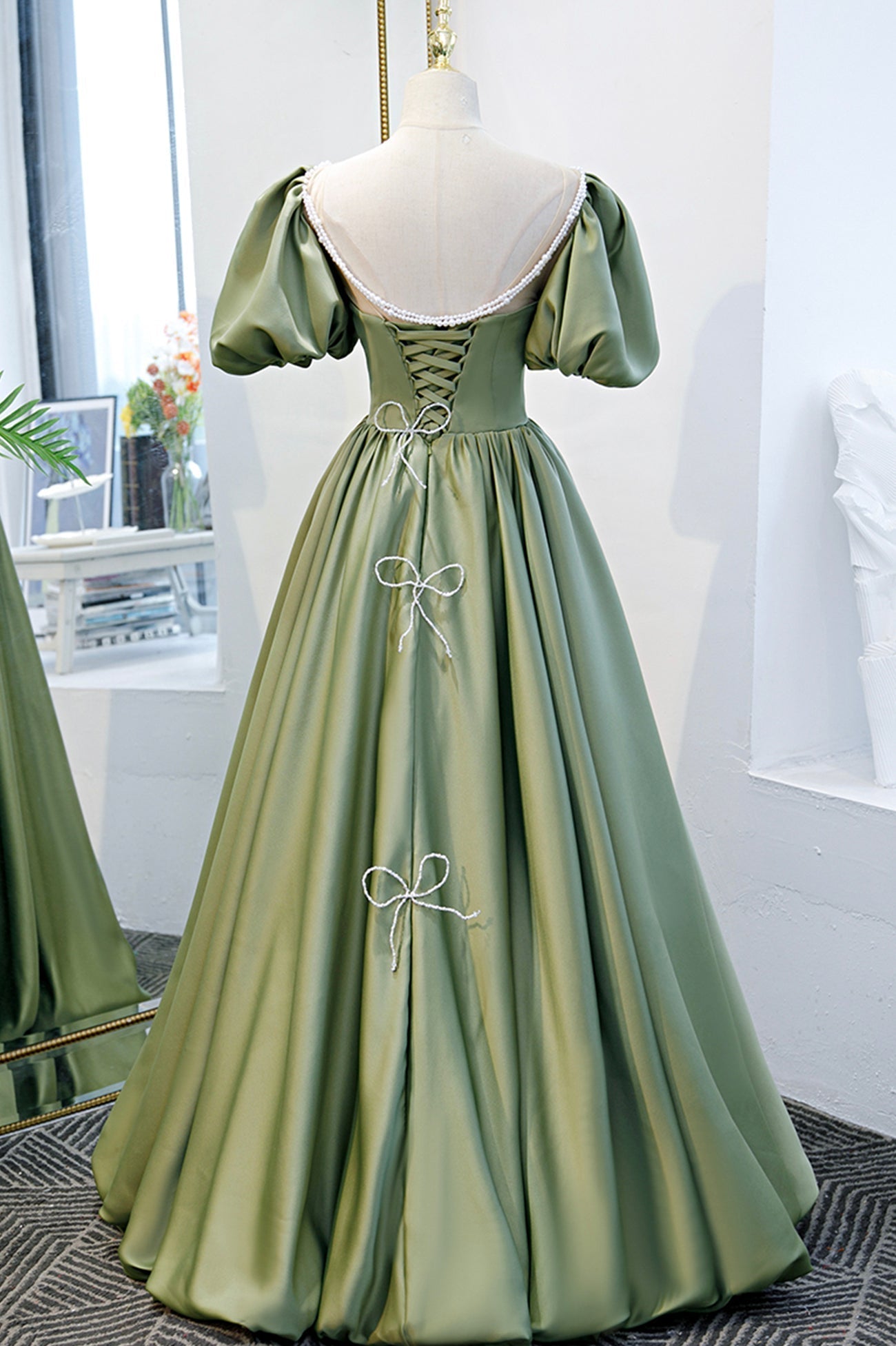 Prom Aesthetic, Green Satin A-Line Long Formal Dress, Green Junior Prom Dress