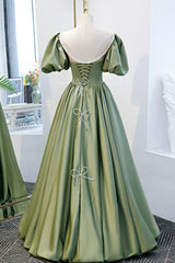 Prom Aesthetic, Green Satin A-Line Long Formal Dress, Green Junior Prom Dress