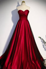 Prom Dress Store Near Me, Burgundy Satin Tulle Long Prom Dress, A-Line Sweetheart Neck Evening Dress