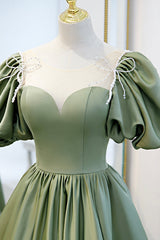 Chic Dress Classy, Green Satin A-Line Long Formal Dress, Green Junior Prom Dress