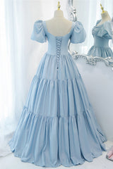 Bridesmaid Dresses Mismatched Spring Colors, Blue A-Line Long Prom Dress, Blue Formal Evening Dress