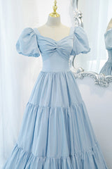 Bridesmaid Dress Long Sleeves, Blue A-Line Long Prom Dress, Blue Formal Evening Dress