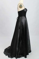 Open Back Prom Dress, A-Line Black Sweetheart Lace-Up Prom Gown