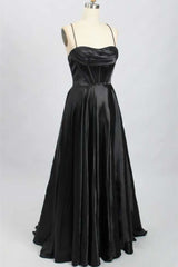 Prom Dress Black, A-Line Black Sweetheart Lace-Up Prom Gown