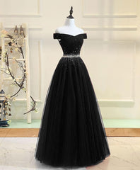 Evening Dresses 2031, Black Tulle Sequin Long Prom Dress, Black Tulle Evening Dress