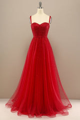 Bridesmaids Dress Ideas, beautiful red sweetheart prom dress with beading