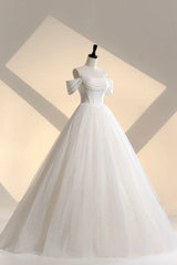 Wedding Dresses Lace, Ivory Tulle Off the Shoulder Formal Gown, Elegant A-Line Wedding Dress