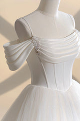 Wedding Dresses Vintage, Ivory Tulle Off the Shoulder Formal Gown, Elegant A-Line Wedding Dress