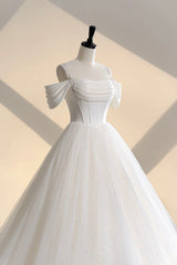 Wedding Dresses With Sleeves, Ivory Tulle Off the Shoulder Formal Gown, Elegant A-Line Wedding Dress