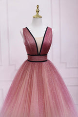 Evening Dresses Unique, Cute Ombre Tulle V-Neck Long Party Dress, A-line Prom Dress