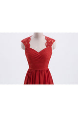 Prom Dress, Elegant Red Chiffon Pleated A-line Long Bridesmaid Dress