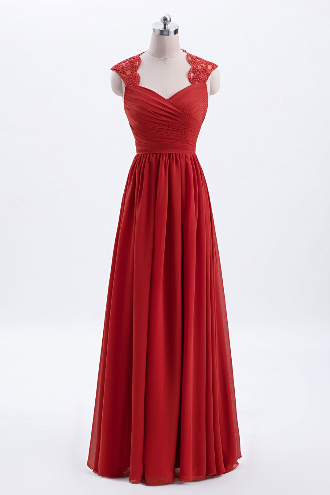 Prom Dresses, Elegant Red Chiffon Pleated A-line Long Bridesmaid Dress