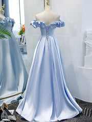 Sparklie Prom Dress, Blue A Line Off Shoulder Long Prom Dress, Blue Evening Dress