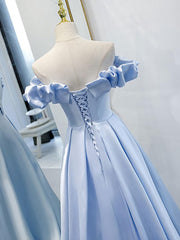 Long Prom Dress, Blue A Line Off Shoulder Long Prom Dress, Blue Evening Dress