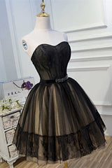 Party Dresses Europe, A-Line Black Lace Sweetheart Homecoming Dress