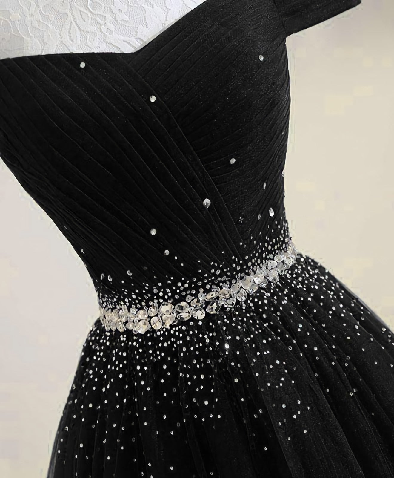 Evenning Dresses Short, Black Tulle Sequin Long Prom Dress, Black Tulle Evening Dress