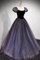Bridesmaid Dresses Cheap, Purple Velvet Tulle Long Prom Dresses, A-Line Evening Dresses