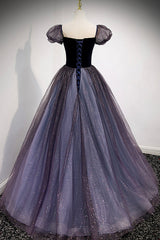 Bridesmaid Dress Outdoor Wedding, Purple Velvet Tulle Long Prom Dresses, A-Line Evening Dresses