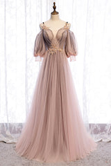 Party Dress Prom, A-Line Tulle Long Prom Dresses, Lace Evening Dresses