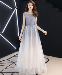 Ethereal Dress, Blue Round Neck Tulle Long Prom Dress, Blue Tulle Evening Dress