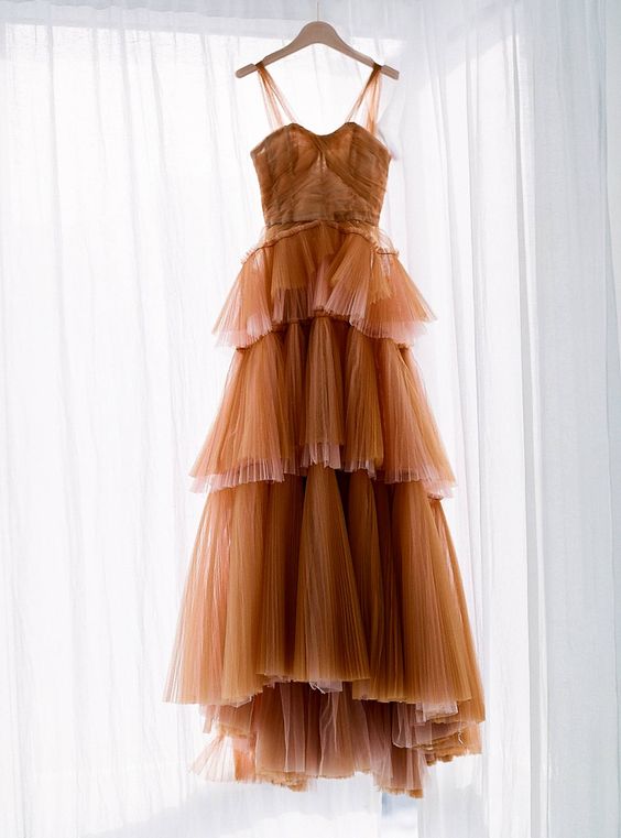 Prom Dresses Long Blue, Brown tulle long prom dress, evening dress