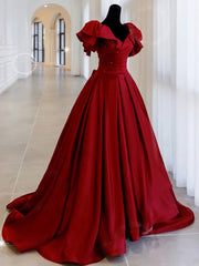 Prom Dresses Styles, Simple Burgundy Satin Long Prom Dress, Burgundy Long Evening Dress