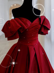 Prom Dresses On Sale, Simple Burgundy Satin Long Prom Dress, Burgundy Long Evening Dress