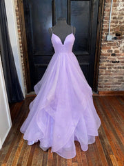 Royal Dress, Simple Purple Tulle Sequin Long Prom Dress, Purple Evening Dress