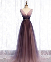 Homecoming Dresses Short Tight, Simple V Neck Tulle Long Prom Dress, Tulle Evening Dress