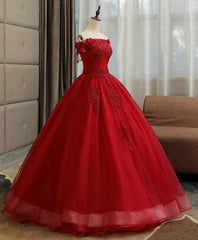 Prom Dresses Laced, Burgundy Tulle Lace Long Prom Gown Burgundy Tulle Lace Formal Dress