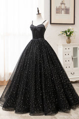 Bridesmaids Dresses Black, Black Tulle Long A-Line Long Prom Dresses, Black Evening Party Dresses