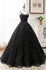 Engagement Photo, Black Tulle Long A-Line Long Prom Dresses, Black Evening Party Dresses