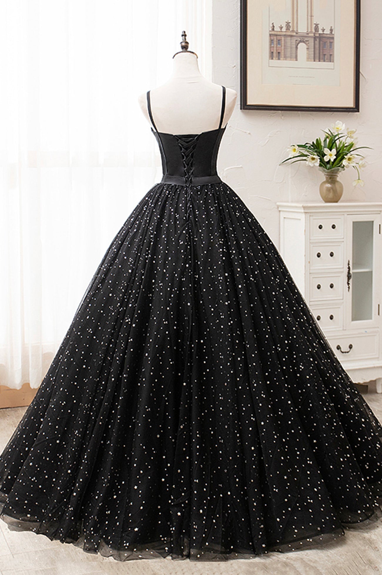 Bridesmaid Dress Black, Black Tulle Long A-Line Long Prom Dresses, Black Evening Party Dresses