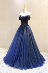 Party Dress Party Dress, A-Line Tulle Beading Long Prom Dresses, Off the Shoulder Evening Dresses