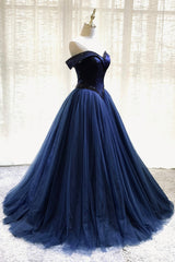 Party Dress Renswoude, A-Line Tulle Beading Long Prom Dresses, Off the Shoulder Evening Dresses